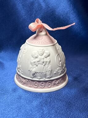Vintage Lladro 1996 Bisque Porcelain Christmas Bell Ornament